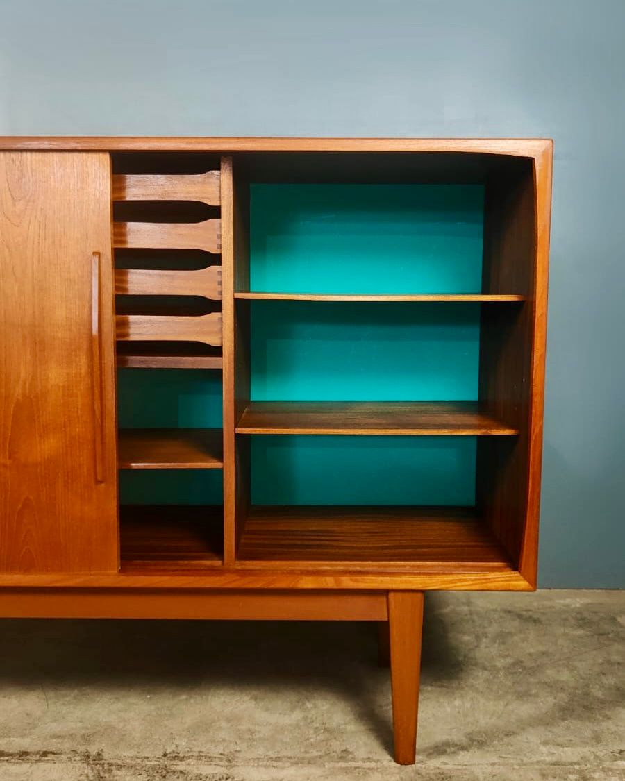 SOLD E.W Bach For Sejling Skabe Teak Danish Sliding Sideboard Credenza Mid Century Vintage Retro MCM