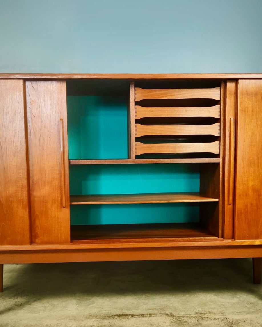 SOLD E.W Bach For Sejling Skabe Teak Danish Sliding Sideboard Credenza Mid Century Vintage Retro MCM