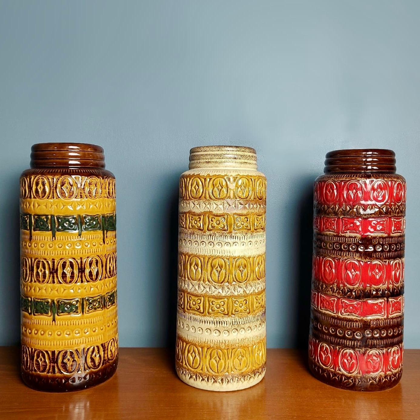 SOLD 3 Large West German Floor Vases Pottery Mid Century Vintage Retro MCM