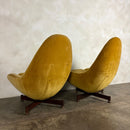 Pair Of Greaves & Thomas Yellow Mustard Egg Swivel Lounge Chairs Mid Century Vintage Retro MCM