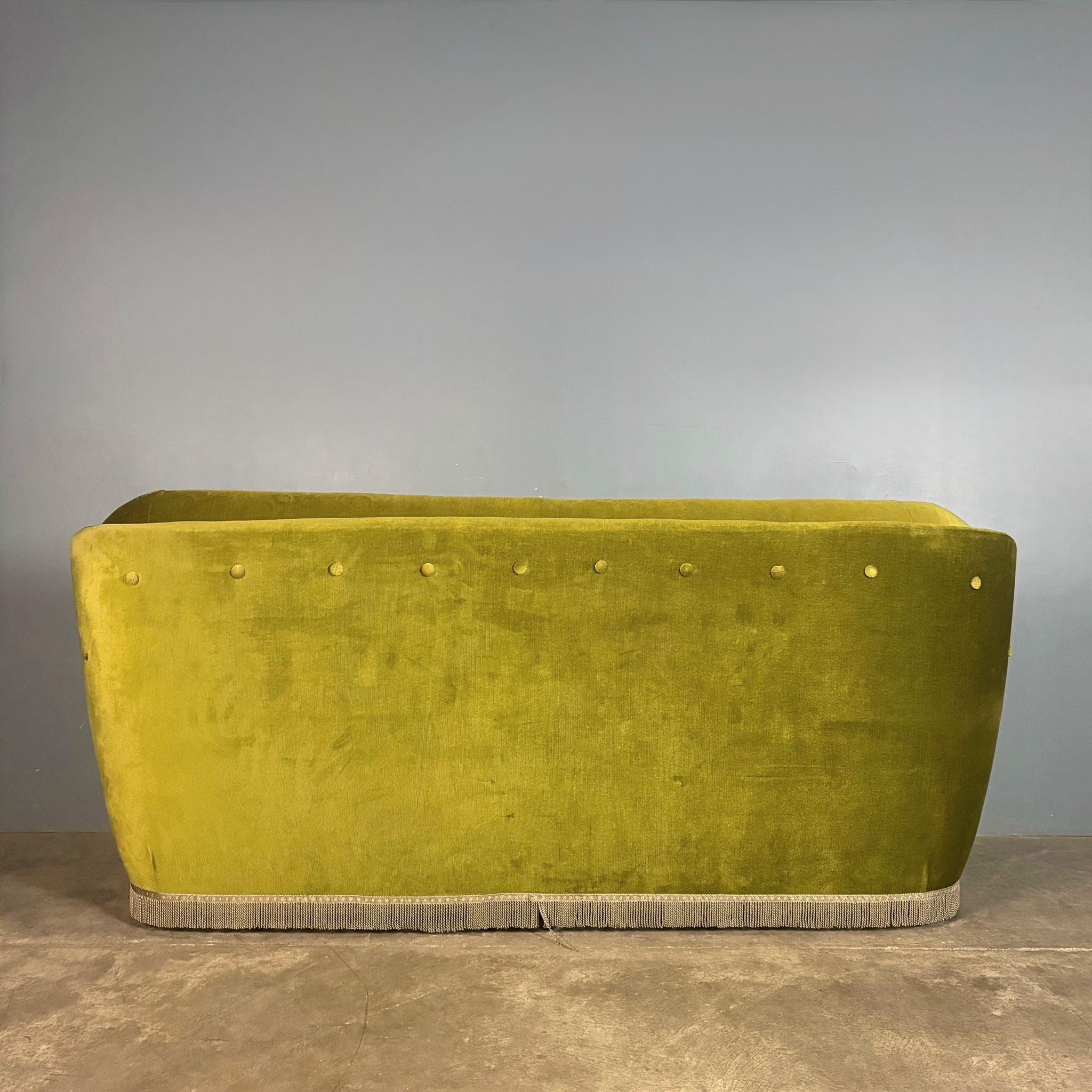 SOLD Mid Century Three Seater Sofa Green Velvet Vintage Retro MCM