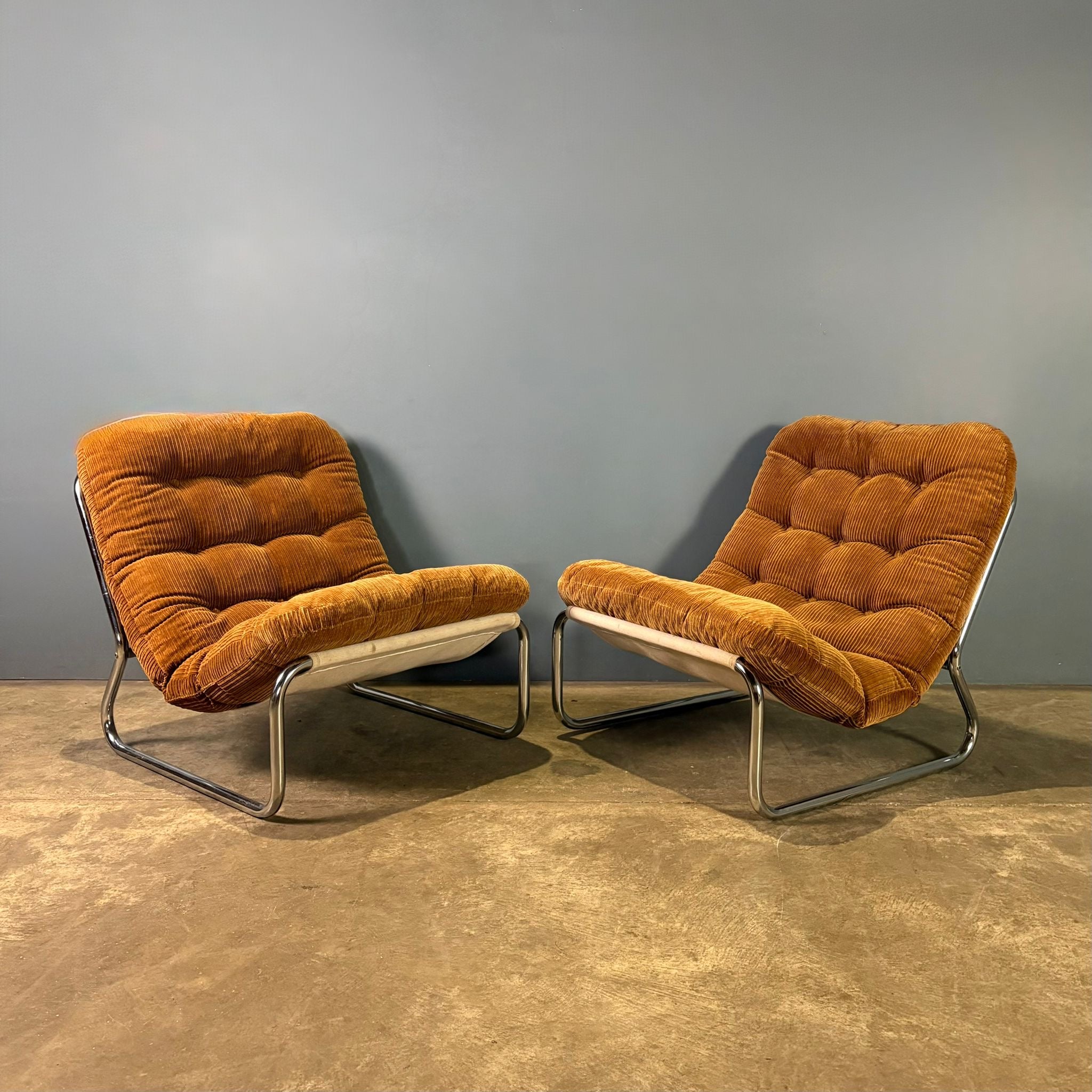 Sling Brown Corduroy Lounge Chair Mid Century Vintage Retro MCM