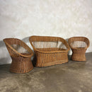 1970s Rattan Sofa & Pair Of Lounge Chairs Mid Century Vintage Retro MCM