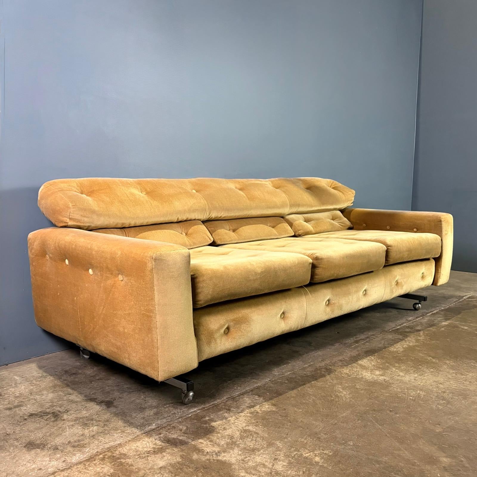 SOLD Three Seater Sofa Light Yellow Mustard Gold Mid Century Vintage Retro MCM