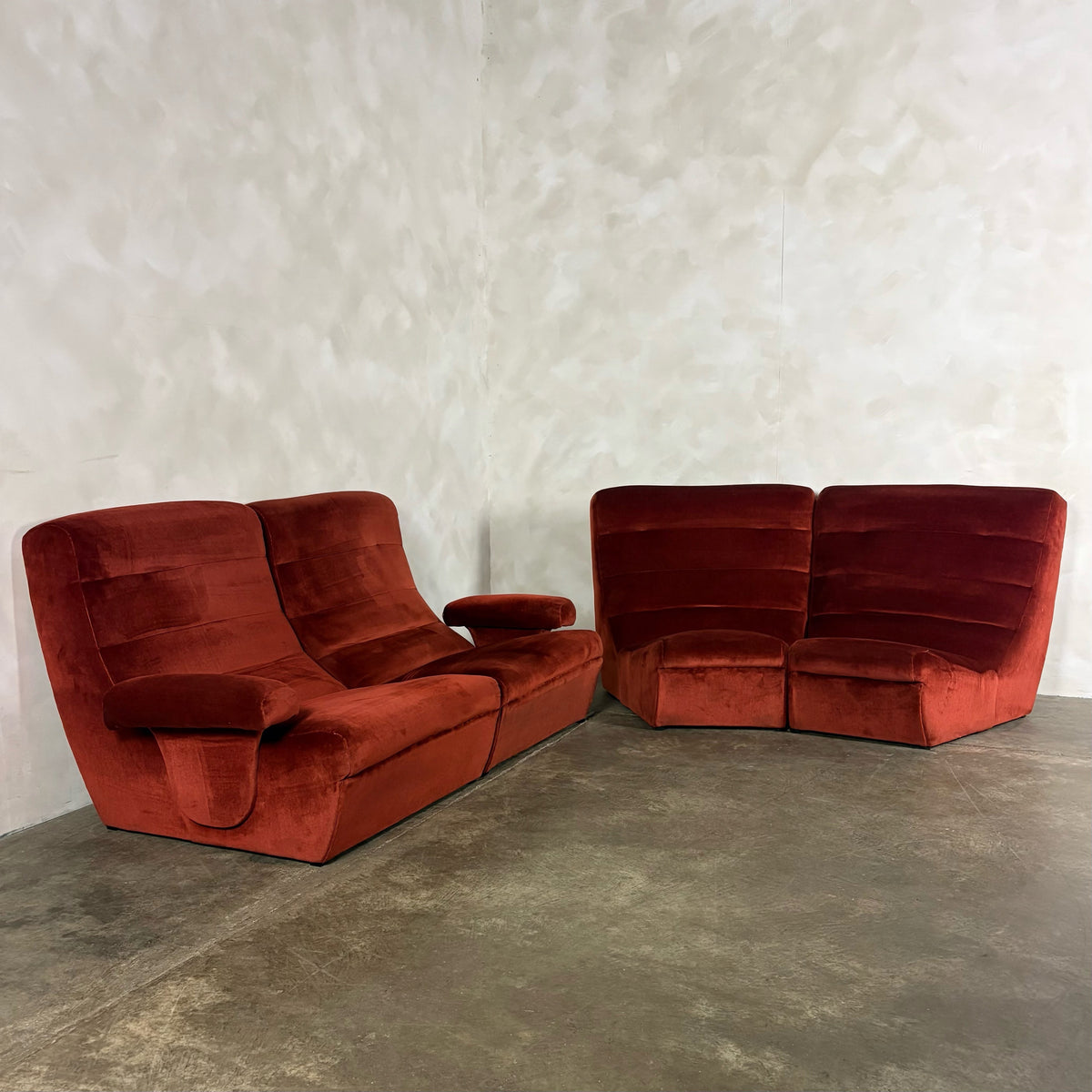 Dark Orange Four Piece Modular Sofa/Chairs Mid Century Vintage Retro MCM