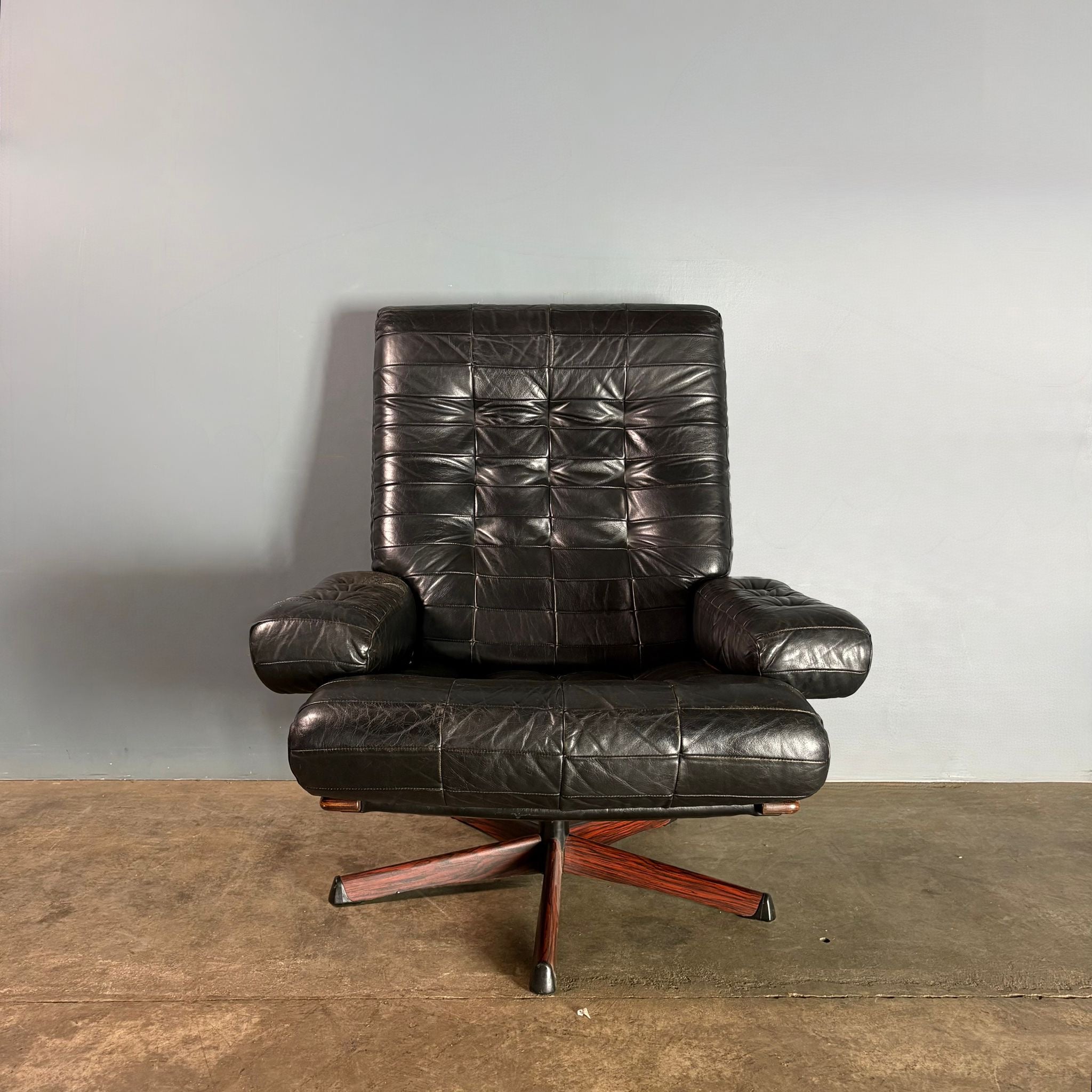 SOLD Mid Century Göte Möbler Master Brown Leather Swivel Lounge Chair & Footstool Vintage Retro MCM