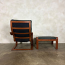 Pair Of Vintage Ikea Poäng Poem Armchairs & Matching Footstools Green Leather Mid Century Retro MCM