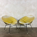 SOLD Pair Of Matching Mid Century Sputnik Yellow & White Lounge Chairs Vintage Retro MCM