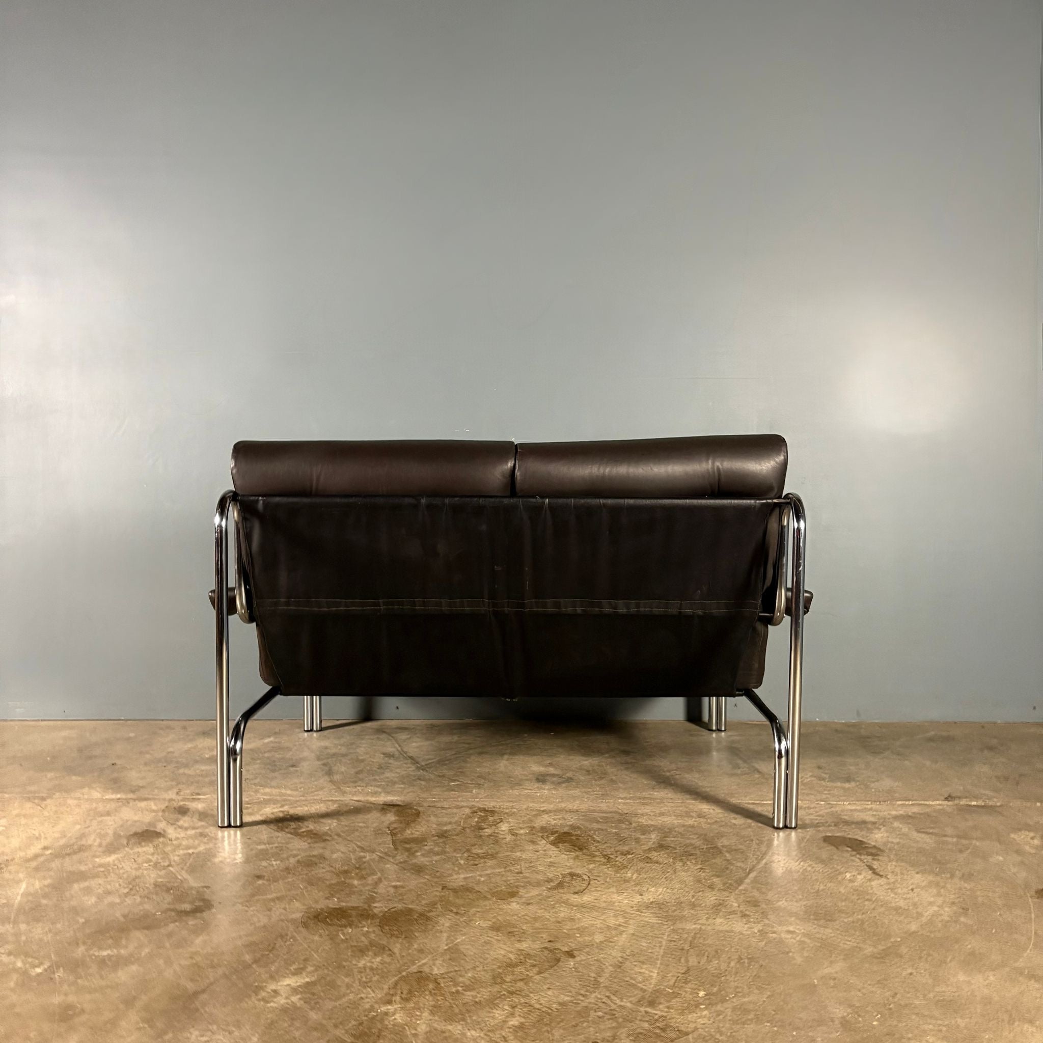 Mid Century Pieff Alpha Brown Leather Two Seater Sofa Vintage Retro MCM