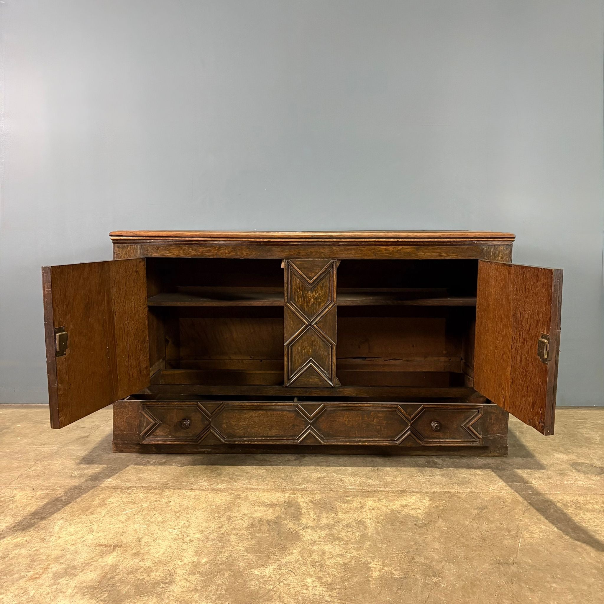 Antique Carved Oak Geometric Blanket Box/Chest Coffer Regency Georgian