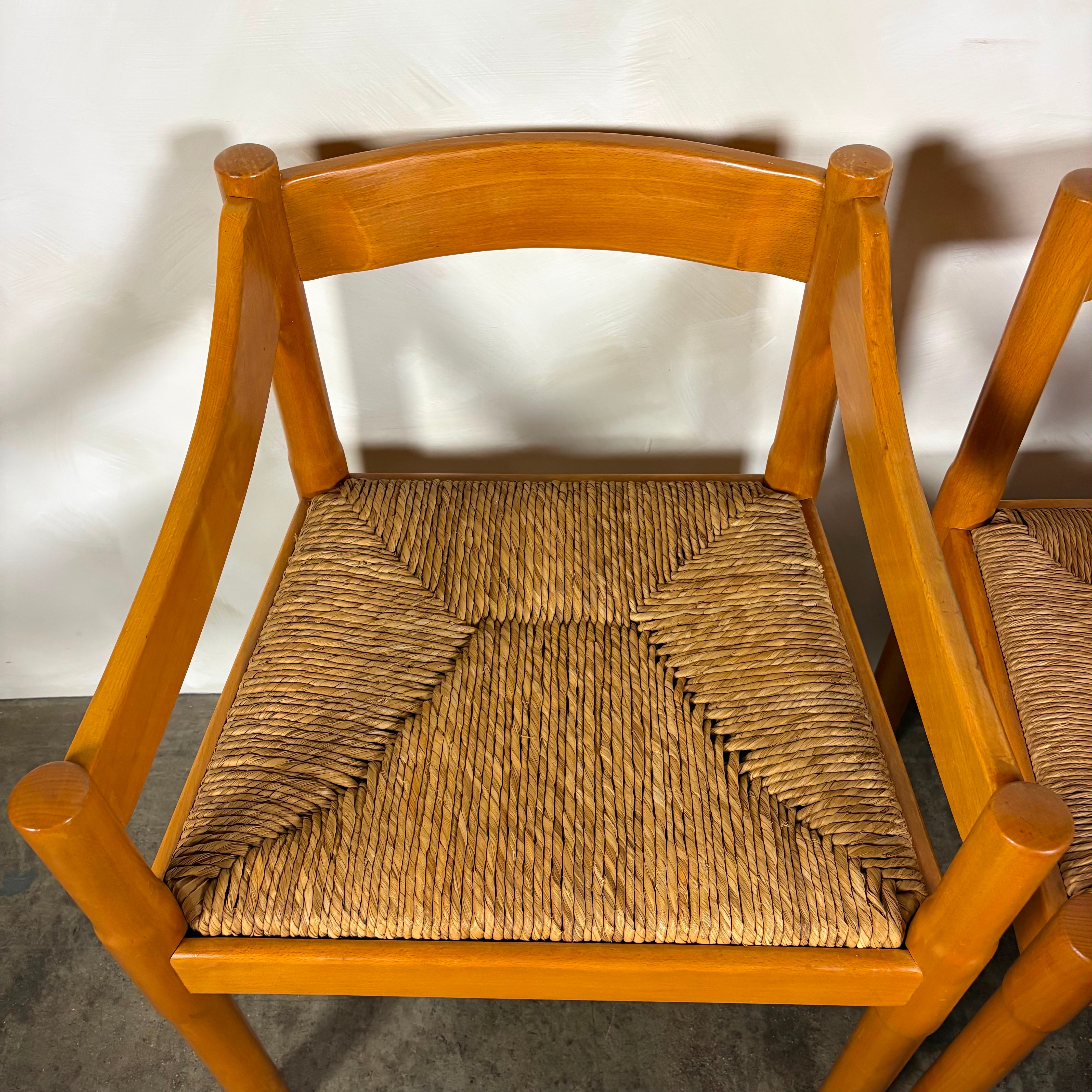 Set Of Six Carimate Rush & Beech Dining Chairs  Vico Magistretti Cassina Habitat Mid Century Vintage Retro MCM