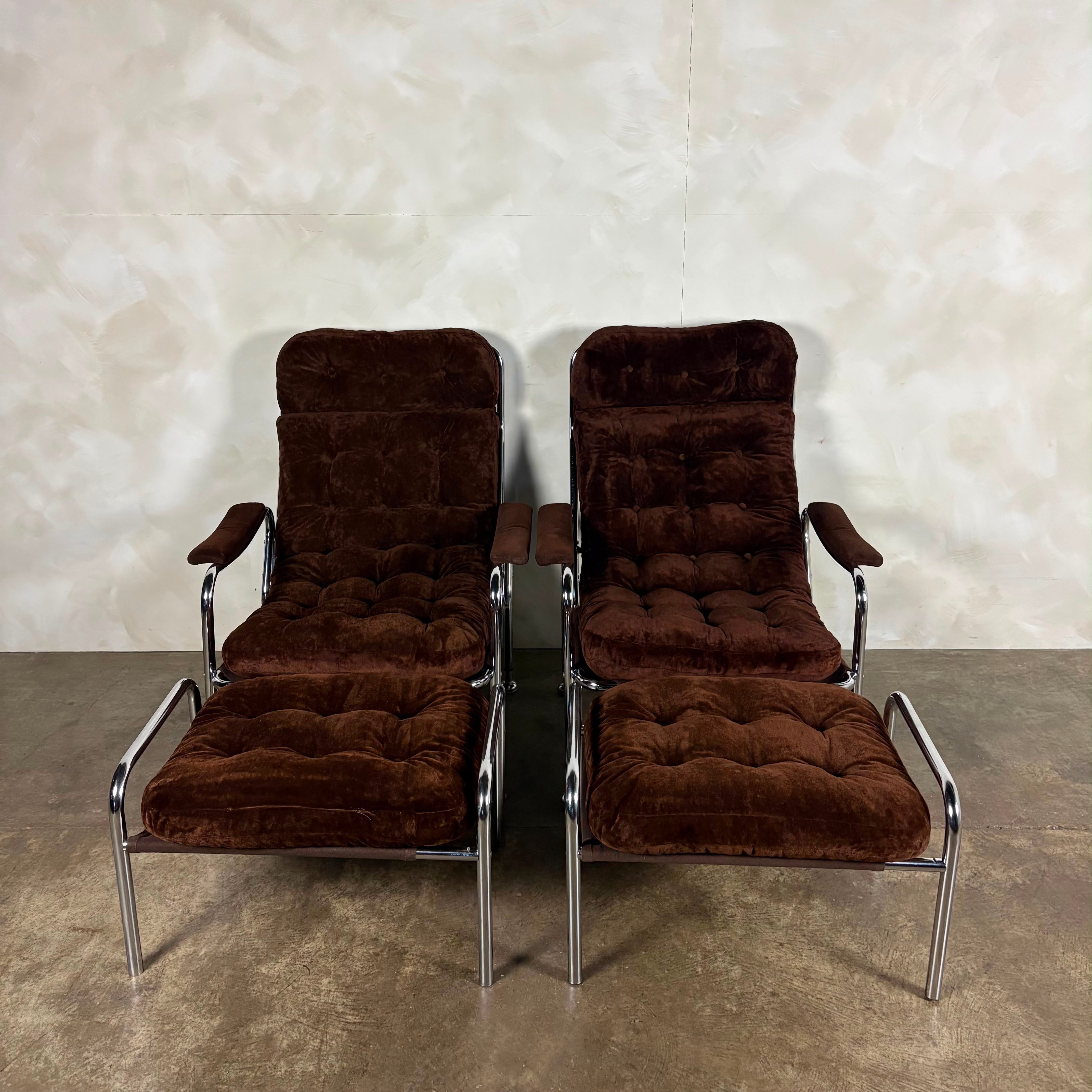 Pair Of Bo Eigert Stalbo Armchairs With Footstools Mid Century Vintage Retro MCM