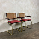 Four Brass Pink Cane Rattan Marcel Breuer Cesca Dining Chairs Mid Century Vintage Retro MCM