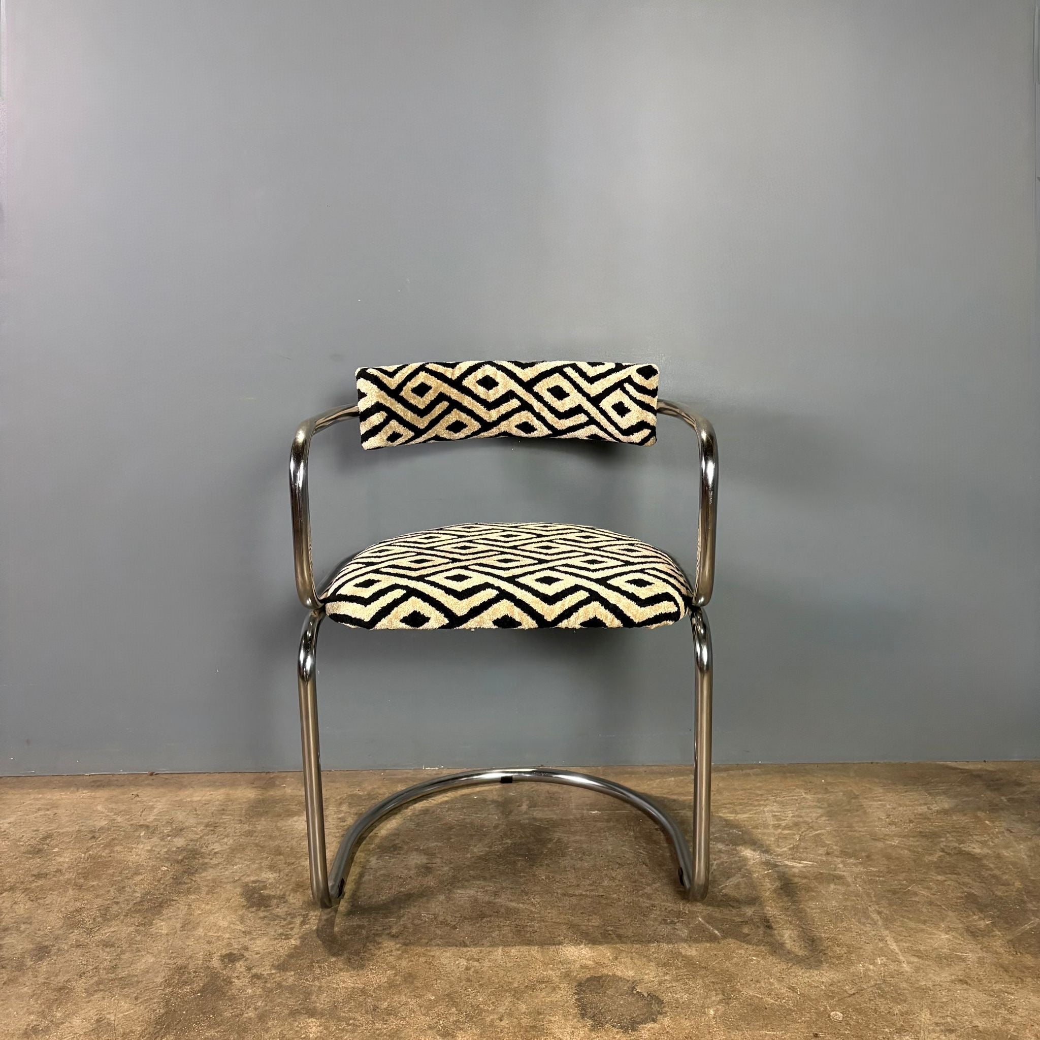 SOLD Four Zougoise Victoria Cantilever Dining Chairs Chrome Tubular Frames Mid Century Vintage Retro MCM