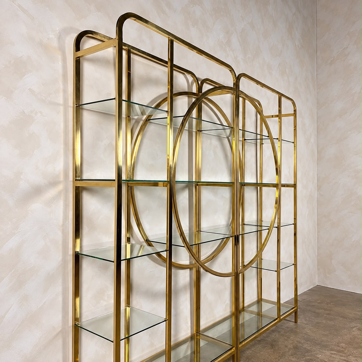 Pair Of Large Brass & Glass Milo Baughman Art Deco Etagerès Shelves Mid Century Vintage Retro MCM