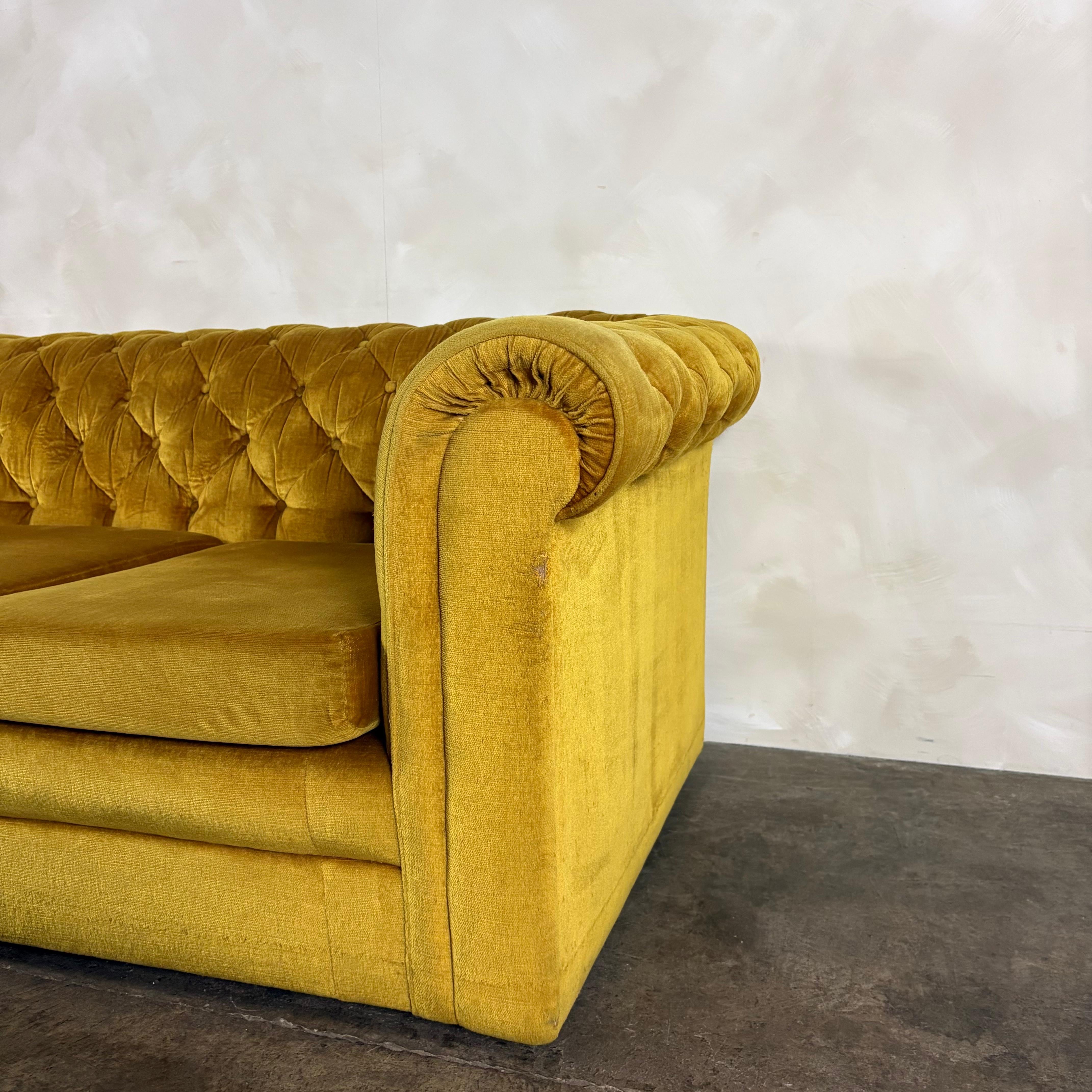 Mustard Yellow Chesterfield Three Seater Sofa Mid Century Vintage Retro MCM