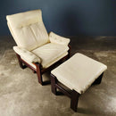 SOLD Pair Of Skippers Møbler Durup Of White Atlanta Leather Reclining Lounge Chairs & Footstool By Sven Ellekar Mid Century Vintage Retro MCM