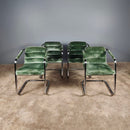 SOLD 4 x Pieff Green Velvet Chrome Cantilever Dining Chairs Mid Century Vintage Retro MCM