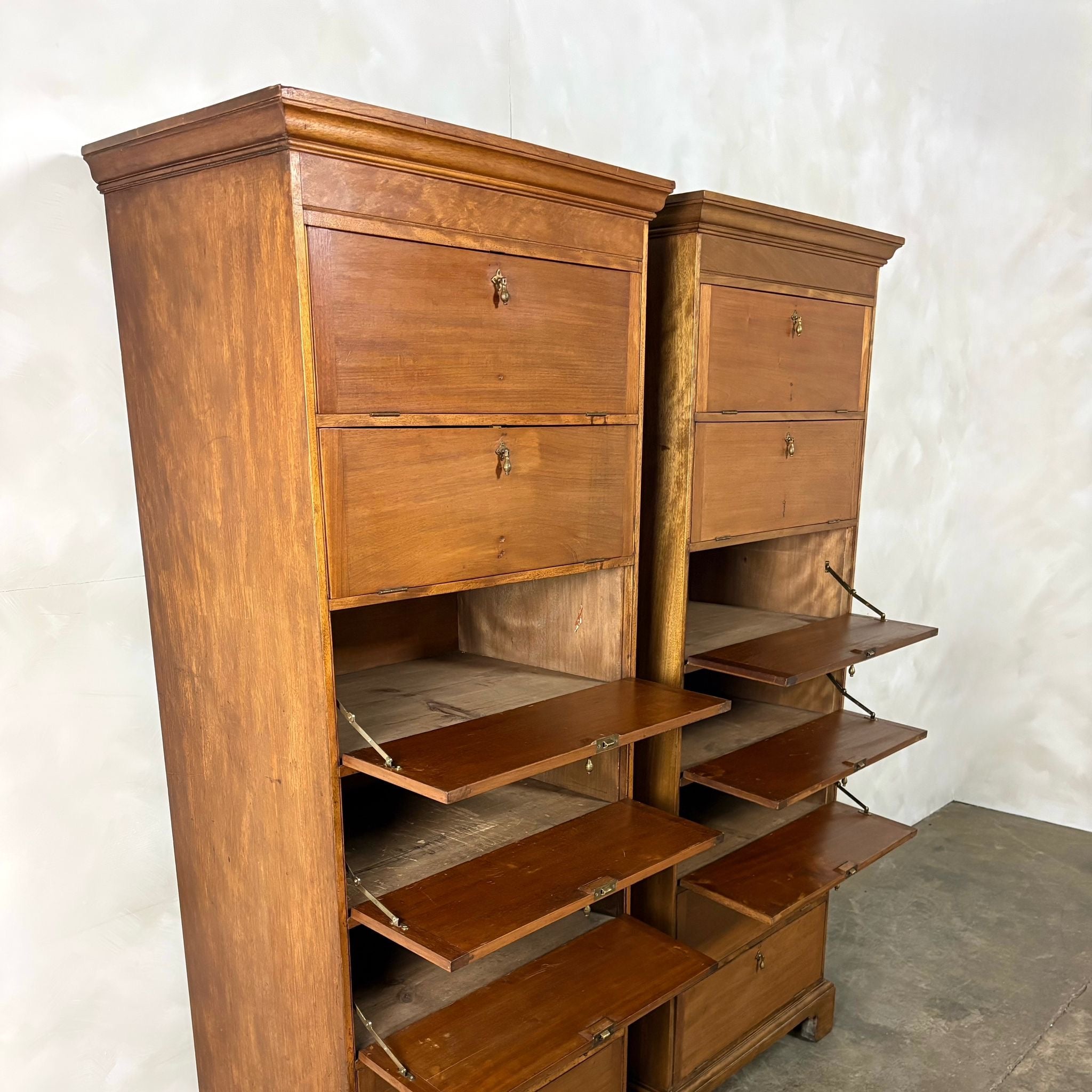 Pair Of Antique Edwardian Tall Cabinets/Bookcases/Haberdashery Storage Drawers