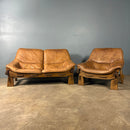 Brutalist Leather Two Seater Sofa & Matching Armchair Percival Lafer Style Mid Century Vintage Retro MCM