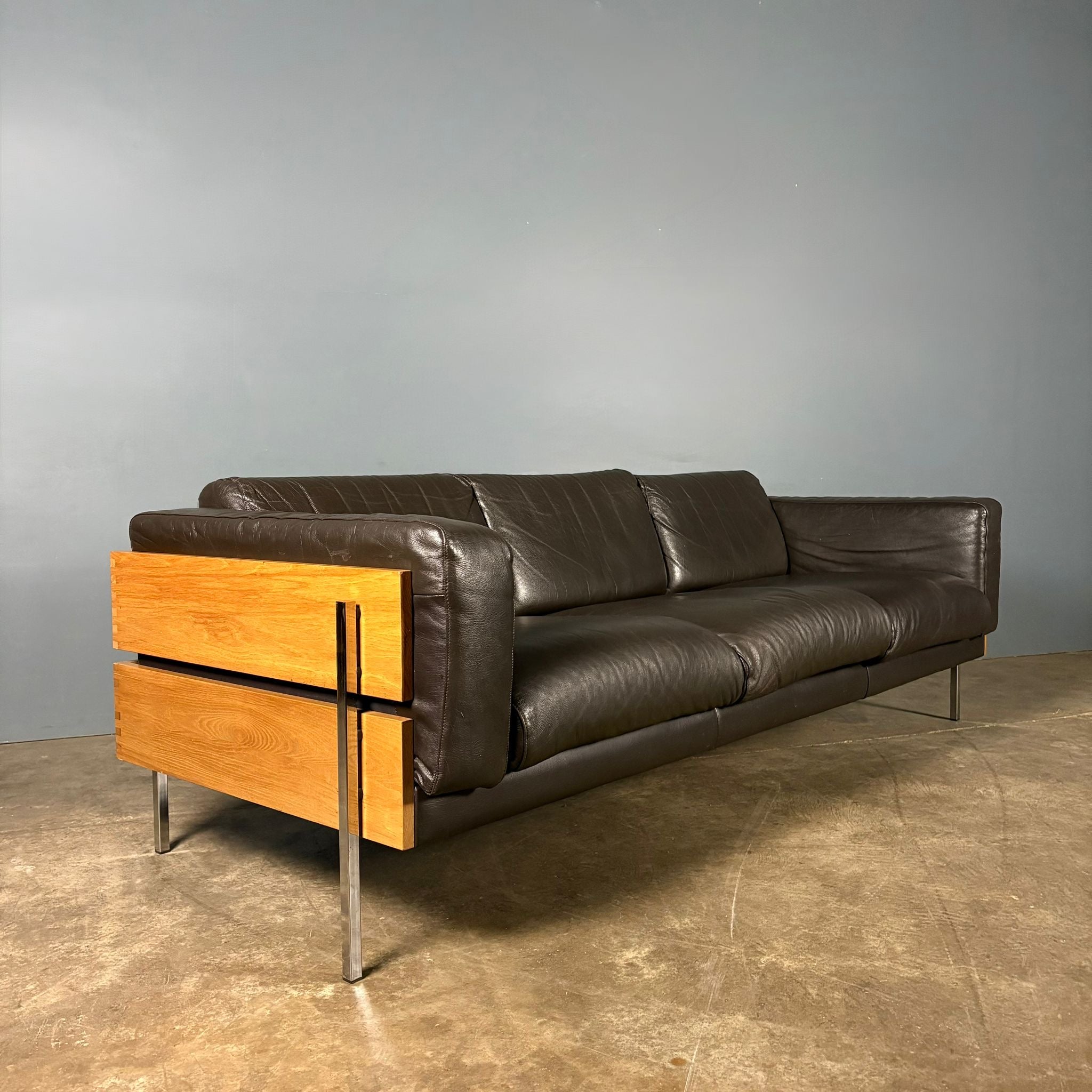 Mid Century Brown Leather Robin Day For Habitat Forum II Three Seater Sofa Vintage Retro MCM