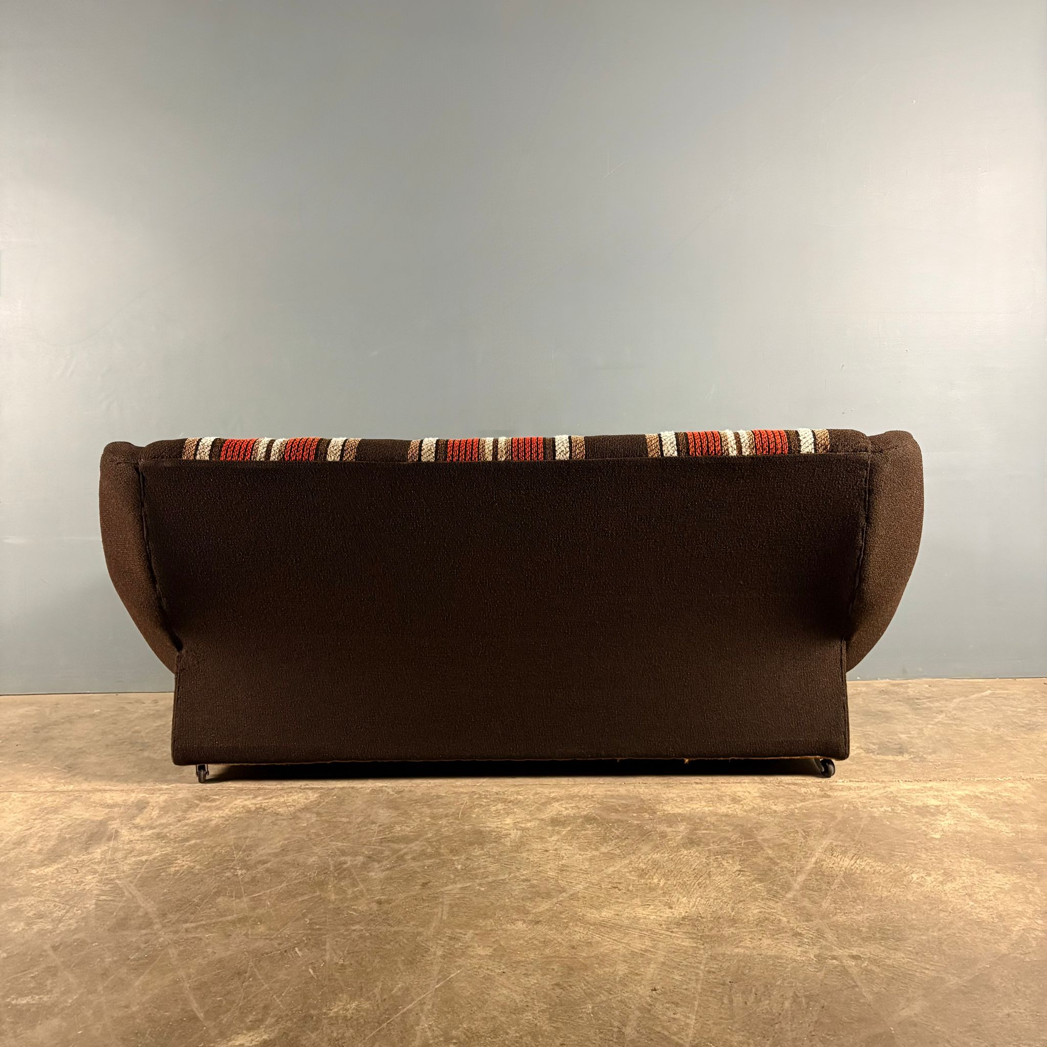 Mid Century Three Seater Striped Brown Sofa Vintage Retro MCM