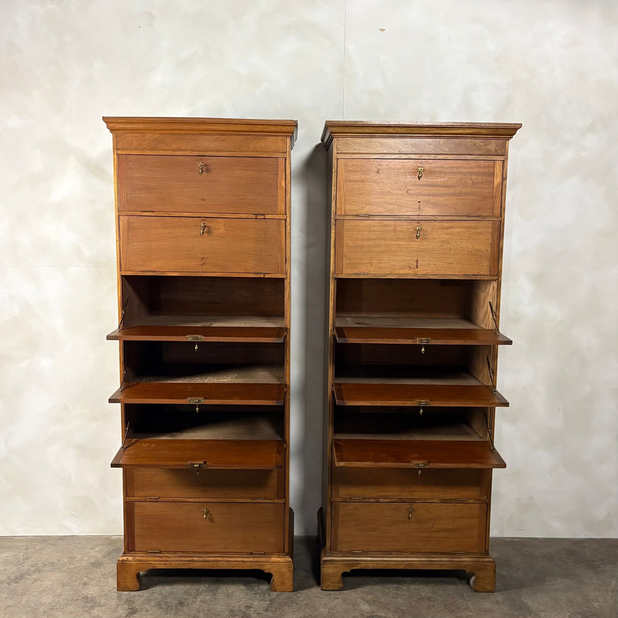 Pair Of Antique Edwardian Tall Cabinets/Bookcases/Haberdashery Storage Drawers