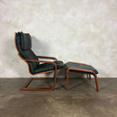 Pair Of Vintage Ikea Poäng Poem Armchairs & Matching Footstools Green Leather Mid Century Retro MCM