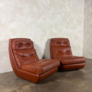 SOLD Pair Of Jean Prévost French 1970s Brown Tan Leather Lounge Chairs Mid Century Vintage Retro MCM