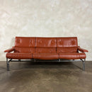 Mid Century Pieff Alpha Tan Brown Leather Three Seater Sofa & Two Swivel Lounge Chairs With Footstool Vintage Retro MCM