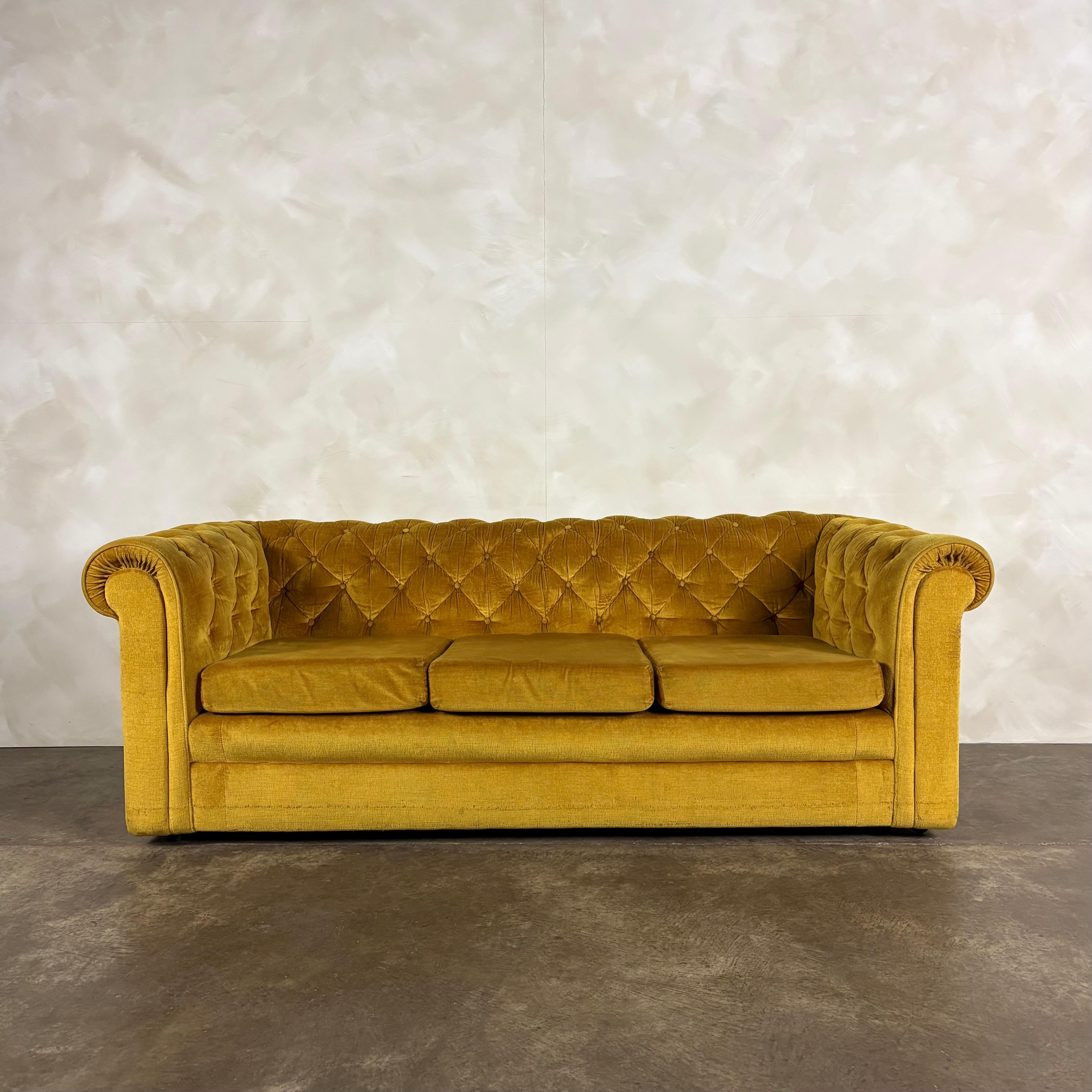 Mustard Yellow Chesterfield Three Seater Sofa Mid Century Vintage Retro MCM