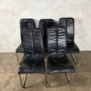Five Black Leather Cantilever Chrome Dining Chairs Mid Century Vintage Retro MCM