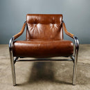 SOLD Mid Century Pair Of Pieff Beta Tan Brown Leather Lounge Chairs Vintage Retro MCM