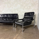 Mid Century Pieff Alpha Black Leather Three Seater Sofa With Matching Lounge Chair Vintage Retro MCM