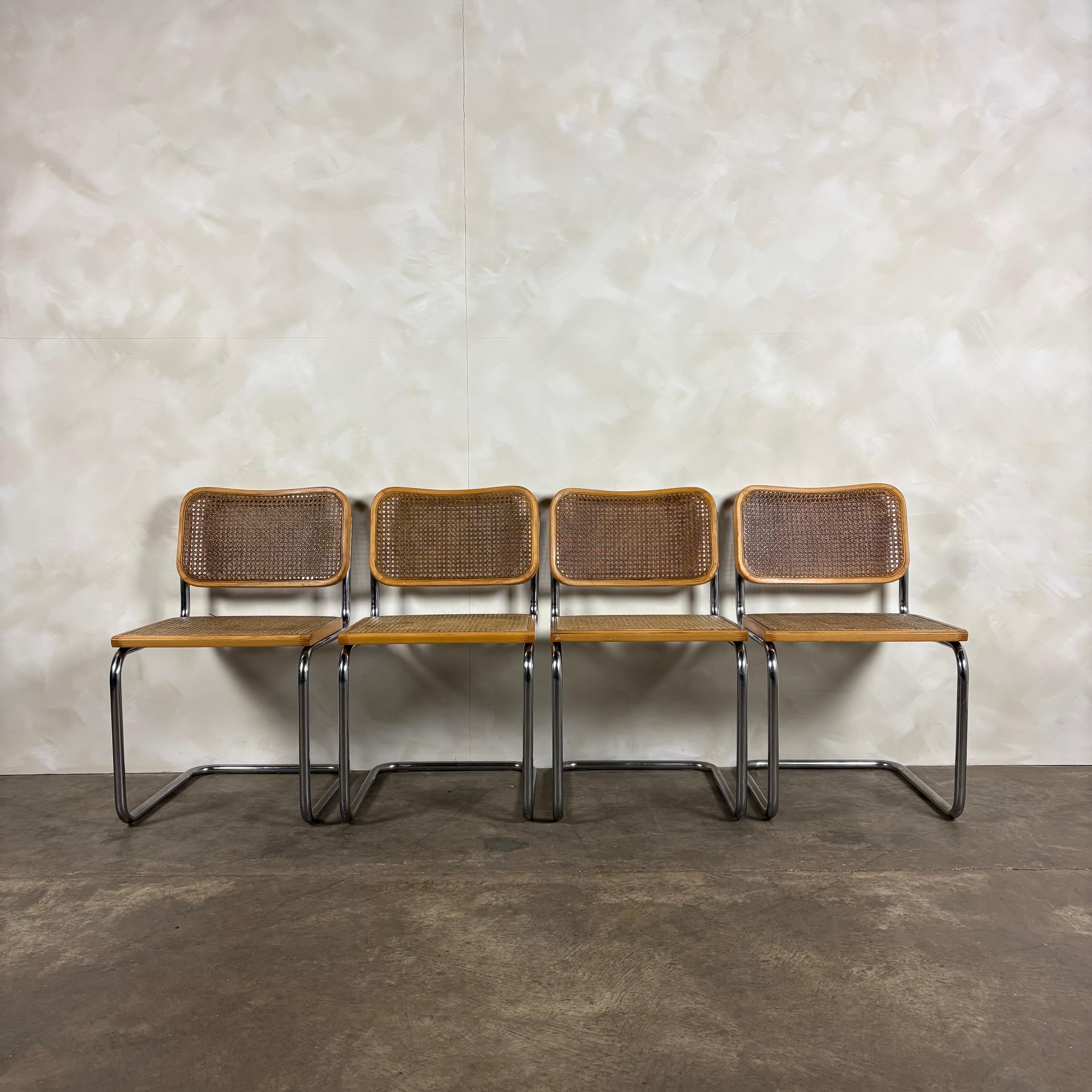 Four Marcel Breuer Cesca Brass Dining Chairs Mid Century Vintage Retro MCM