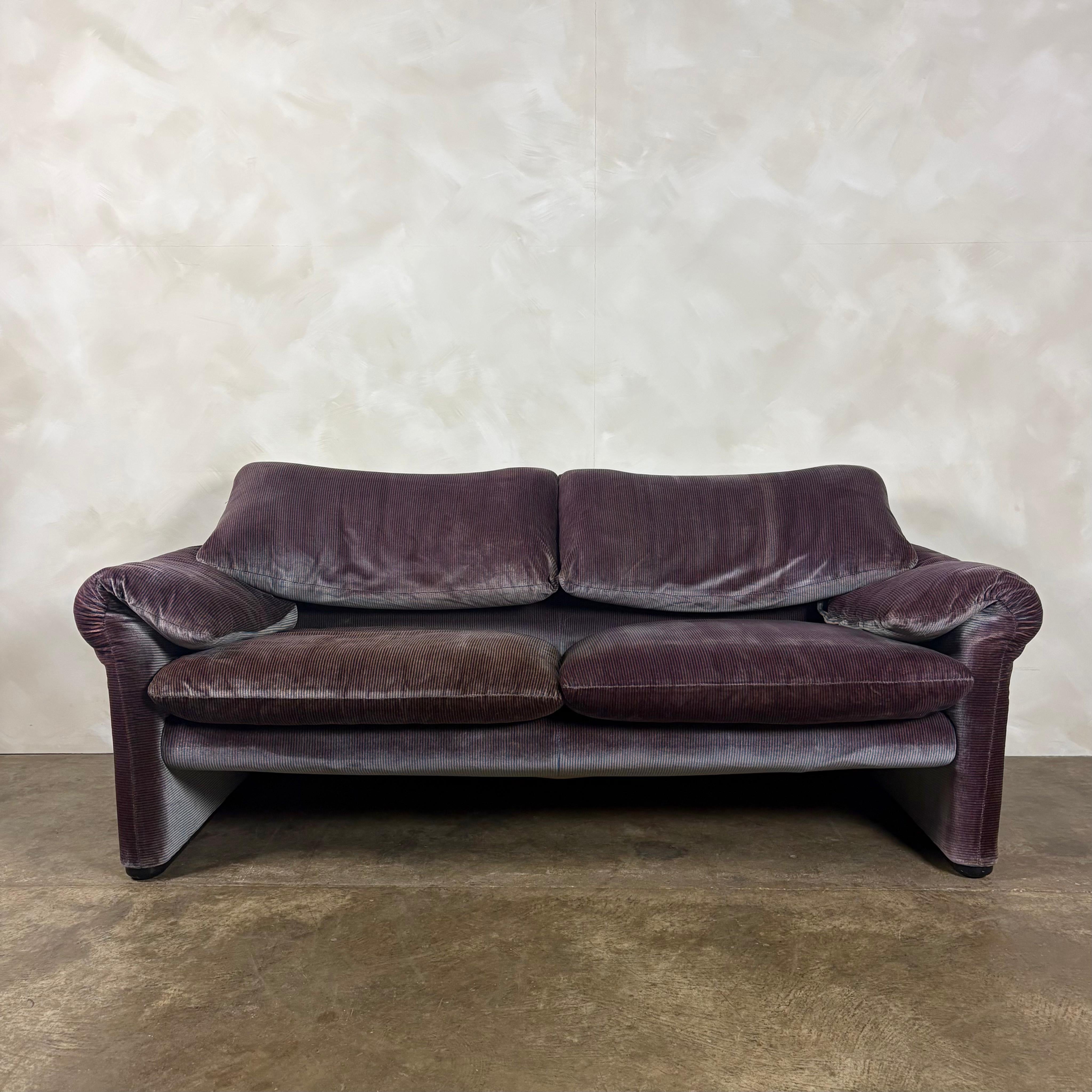 SOLD Maralunga Purple Blue Two Seater Sofa By Vico Magistretti For Cassina 1979 Mid Century Vintage Retro MCM
