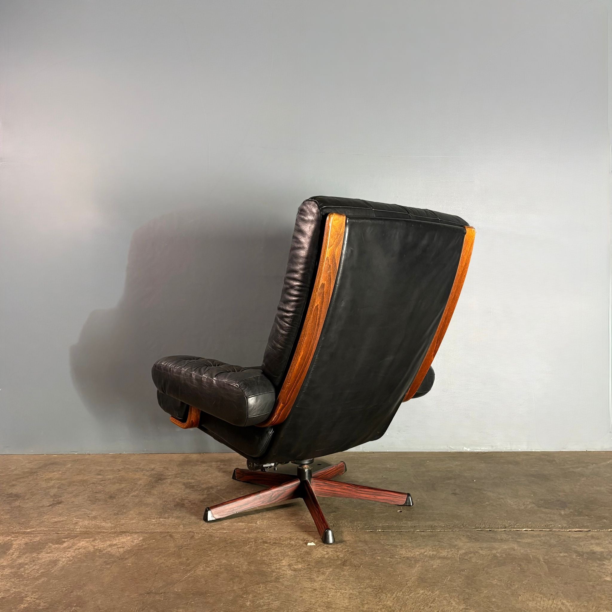 SOLD Mid Century Göte Möbler Master Brown Leather Swivel Lounge Chair & Footstool Vintage Retro MCM