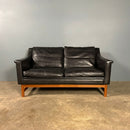 SOLD Mid Century Black Leather Åke Fribyter Swedish Two Seater Sofa Vintage Retro MCM