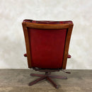 Göte Möbler Red Leather Swivel Armchair Swedish 1970s Mid Century Vintage Retro MCM