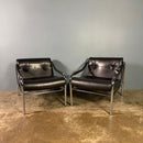 SOLD Mid Century Pair Of Pieff Beta Black Leather Lounge Chairs Vintage Retro MCM