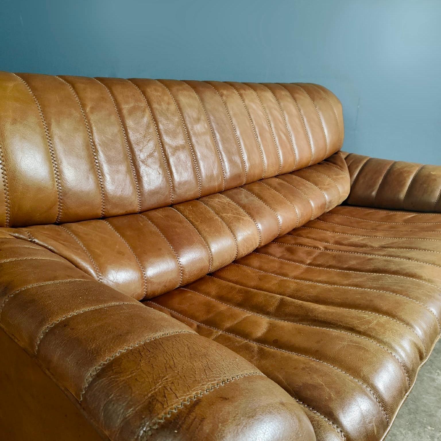 SOLD De Sede DS-86 Two Seater Brown Leather Sofa Mid Century Vintage Retro MCM