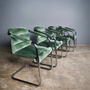 SOLD 4 x Pieff Green Velvet Chrome Cantilever Dining Chairs Mid Century Vintage Retro MCM