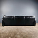 SOLD Maralunga Black Leather Three Seater Sofa Vico Magistretti Cassina Mid Century Vintage Retro MCM