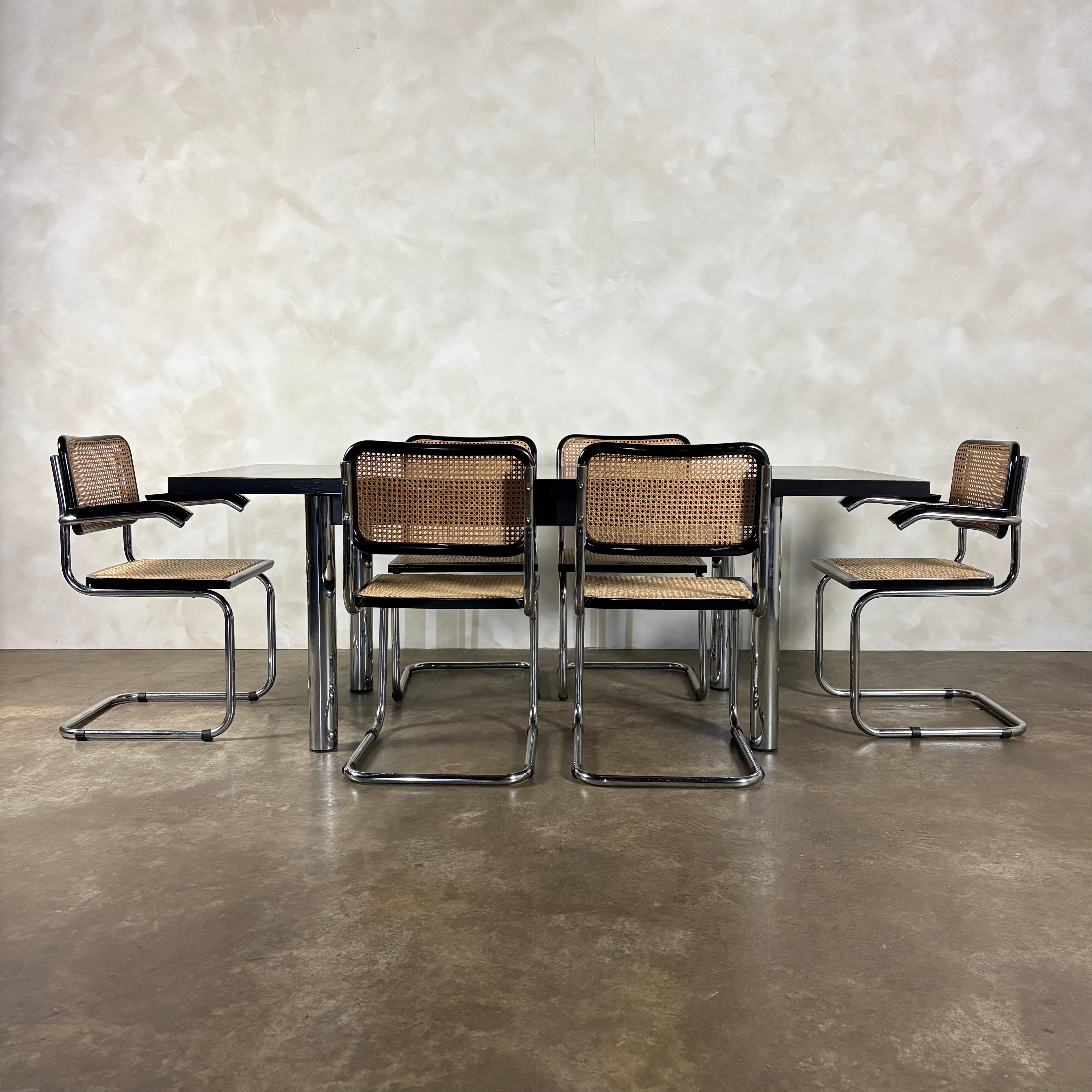 Six Black Marcel Breuer Cesca Bauhaus Dining Chairs With Matching Extending Dining Table Mid Century Vintage Retro MCM