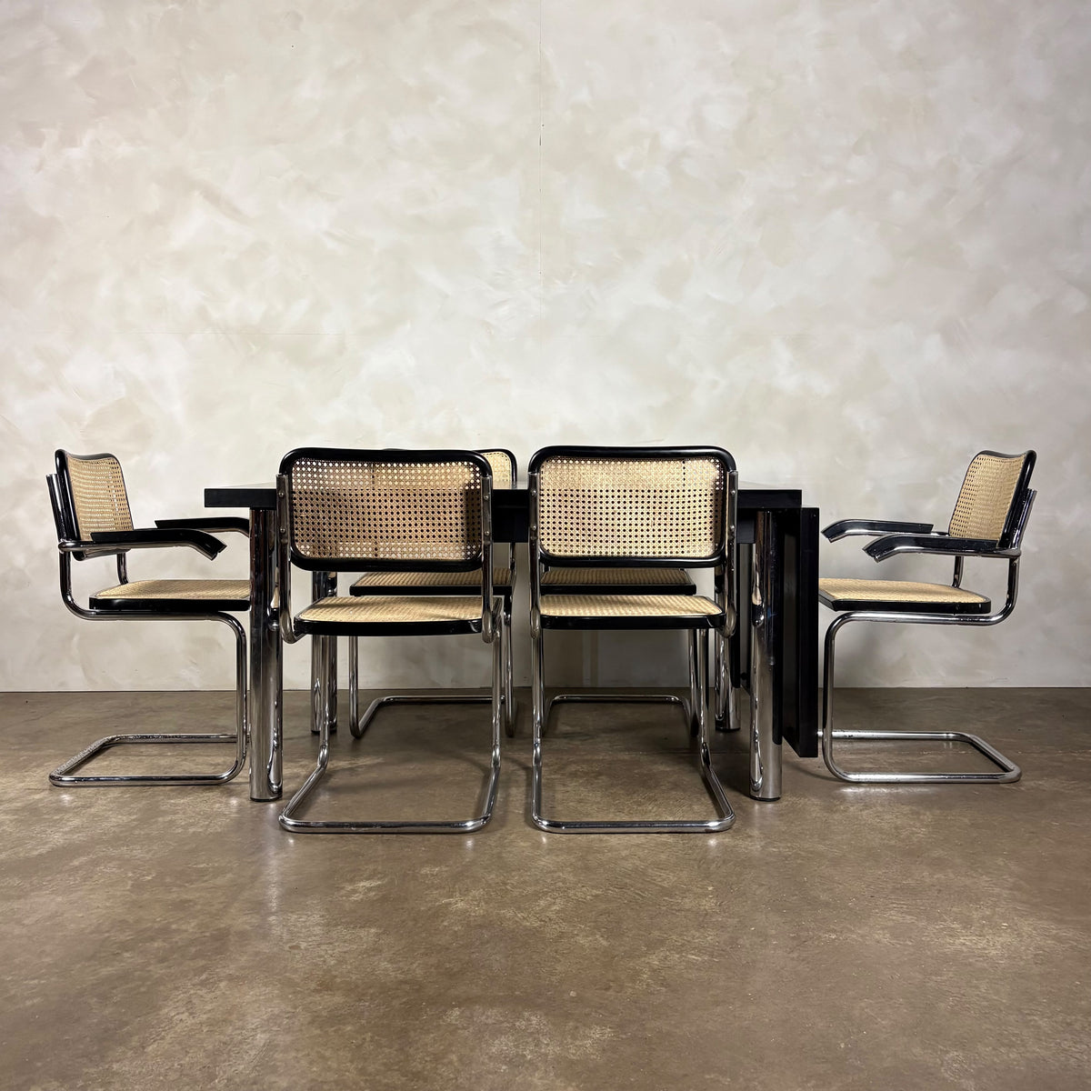 Six Black Marcel Breuer Cesca Bauhaus Dining Chairs With Matching Extending Dining Table Mid Century Vintage Retro MCM