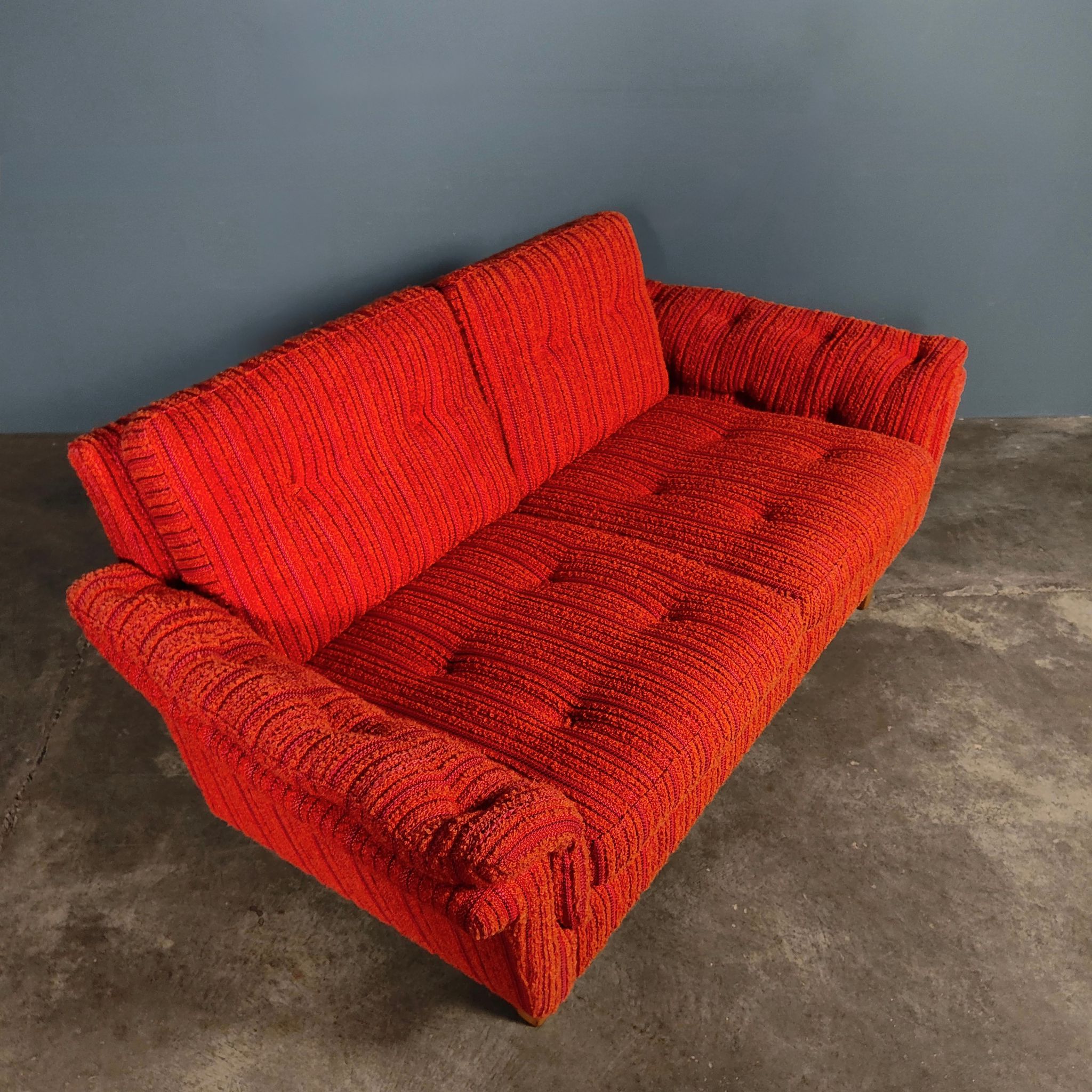 SOLD Orange Wool Swedish Two Seater Sofa Mid Century Vintage Retro MCM