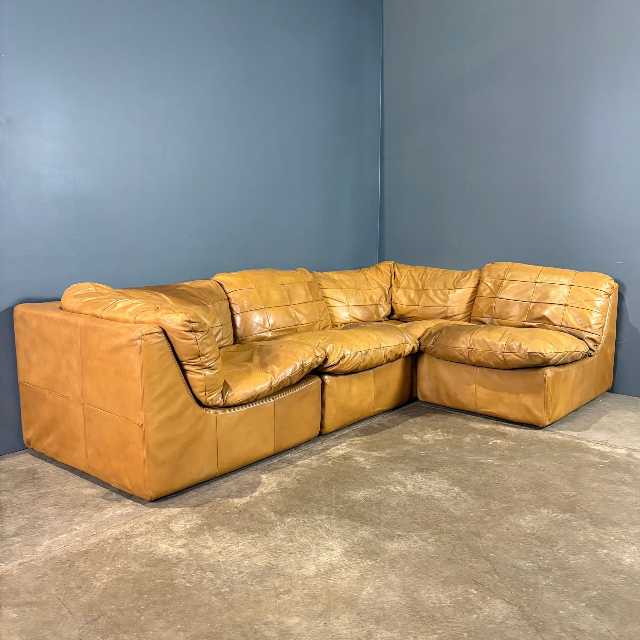 SOLD De Sede DS11 Style Patchwork Leather Modular Sofa Mid Century Vintage Retro MCM