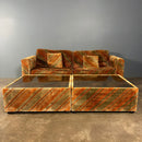 Mid Century Everest Orange Striped Geometric Lounge Suite - Three Seater Sofa, Armchairs & Coffee Tables Vintage Retro MCM