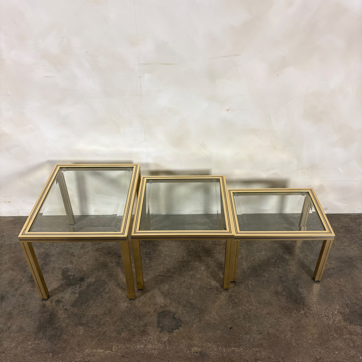 Pierre Vandel Brass Glass Set Of Three Nest Of Tables Mid Century Vintage Retro MCM