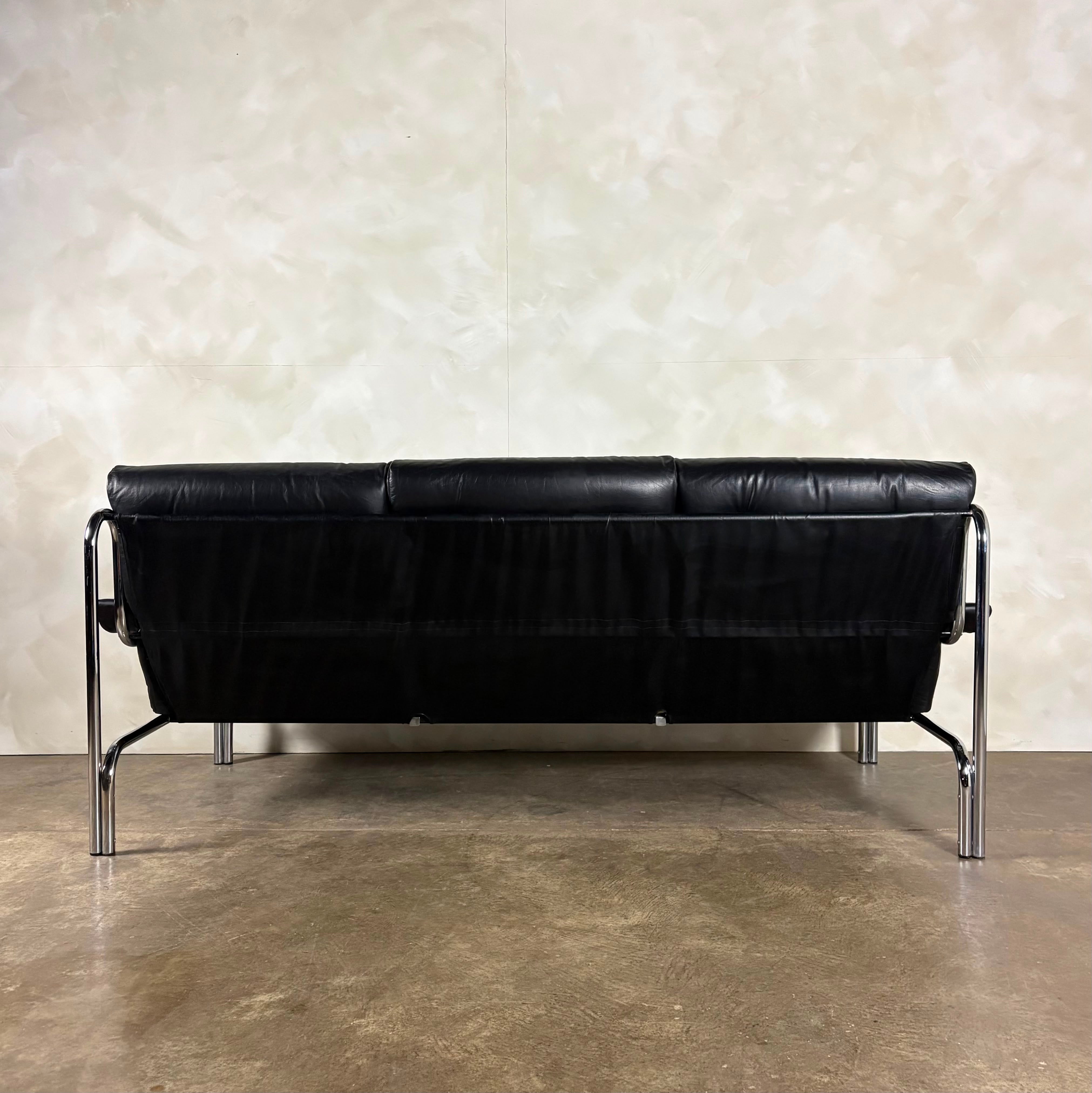 Mid Century Pieff Alpha Black Leather Three Seater Sofa With Matching Lounge Chair Vintage Retro MCM